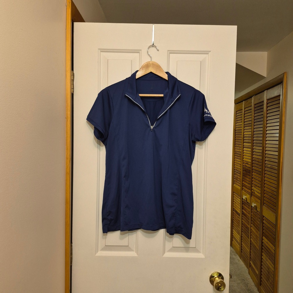 Levelwear Womens Navy Blue 1/4 Zip Golf Polo Shirt Hawk's Eye GC Size XL